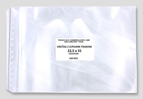 Cellophane bags with adhesive tape 22,5