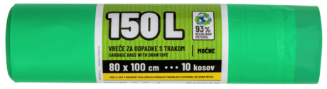 Garbage bags with drawstring 150 L